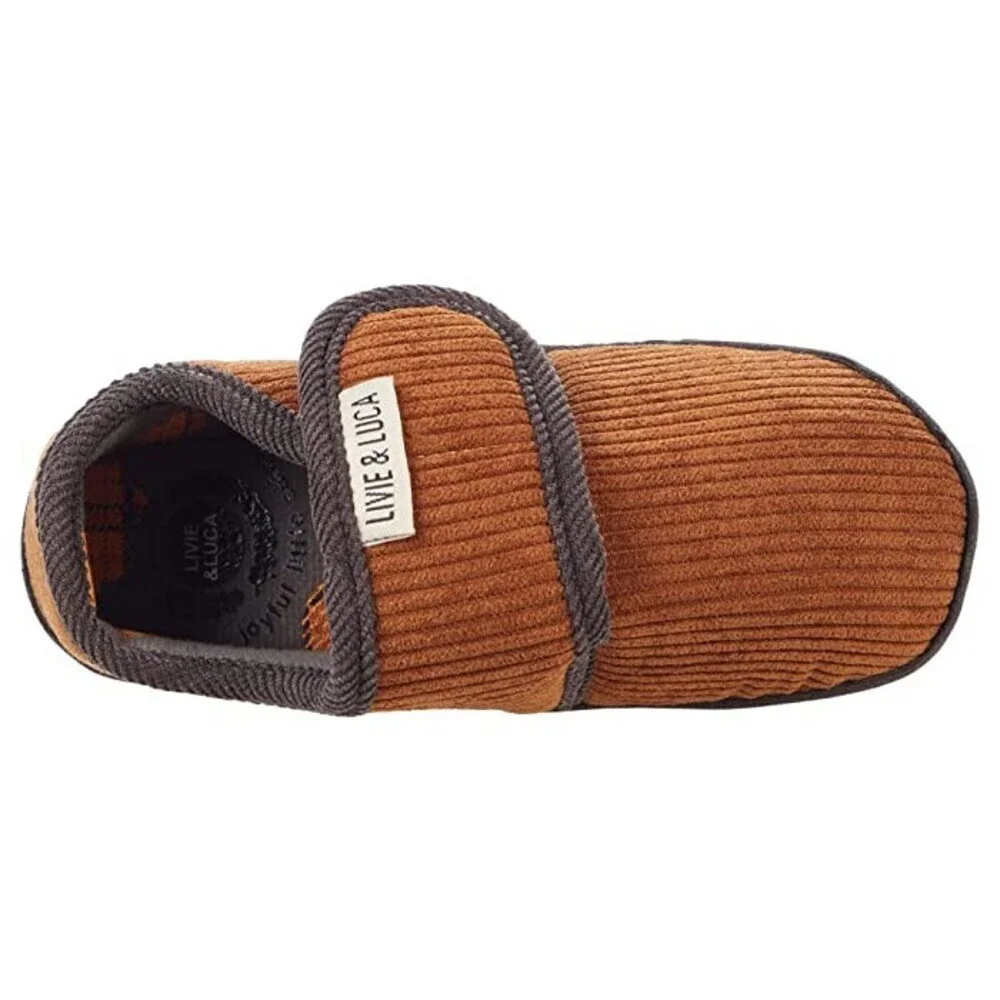Livie & Luca Hug Slippers Toddler US 8 Brown Corduroy Round Toe Shoes GAL1641